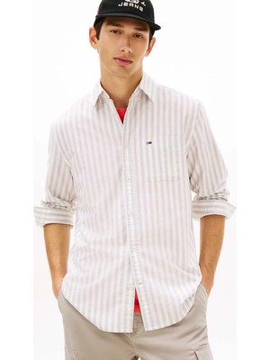 Tommy Jeans Gri Erkek Regular Fit Çizgili Gömlek DM0DM22790PKD Gri Gömlek