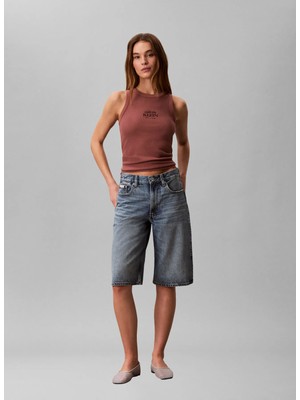 Calvin Klein Jeans Kahve Kadın Nakışlı Atlet Sl 2x2 Baby Rıb Logo Crew Tank