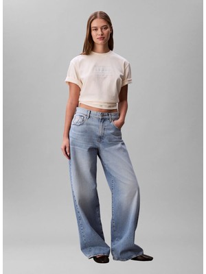 Calvin Klein Jeans Krem Kadın Baskılı T-Shirt Ss Seasonal Graphıc Boxy Tee