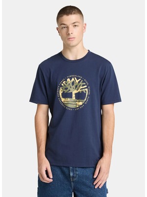 Timberland TB0A5MVR4511-LAKE House Graphic Tee Mavi Yuvarlak Normal Baskılı Erkek T-Shirt