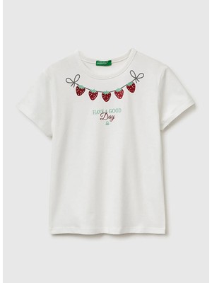 United Colors Of Benetton Beyaz Kız Çocuk Baskılı T-Shirt 3096C10SG
