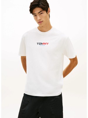 Tommy Jeans Ekru Erkek Regular Fit Baskılı T-Shirt DM0DM22534YBL Ekru T-Shirt