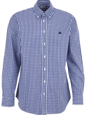 Brooks Brothers Lacivert - Beyaz Erkek Düğmeli Regular Fit Pötikare Gömlek BBSS26MSH008