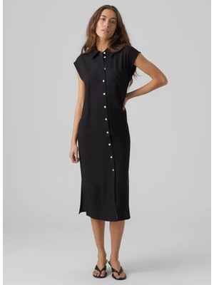 Vero Moda Siyah Kadın Elbise Vmmymılo Sl Calf Shırt Dress Wvn Ga