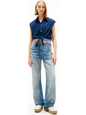 Tommy Jeans Lacivert Kadın Gömlek Tjw Tıe Front Poplın Shırt