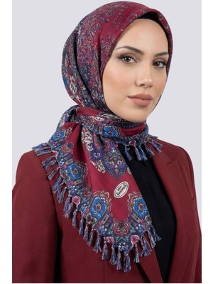 Hadiora Kadın Kırmızı Şal Desenli Çekme Boncuklu Yazma