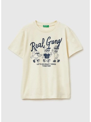 United Colors Of Benetton Krem Erkek Çocuk Baskılı T-Shirt 3I1XC10SJ