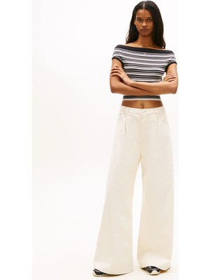 Tommy Jeans Siyah Kadın Kayık Çizgili Kazak Tjw Off Shoulder Strıpe Sweater