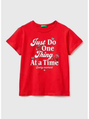 United Colors Of Benetton Kırmızı Kız Çocuk Baskılı T-Shirt 3096C10SG