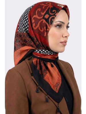 Hadiora Kadın Turuncu Siyah Soyut Desenli Inci Boncuklu Yazma