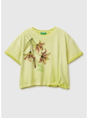 United Colors Of Benetton Sarı Kız Çocuk Baskılı T-Shirt 3085C10T3