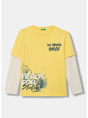 United Colors Of Benetton Sarı Erkek Çocuk Baskılı T-Shirt 3MI5C10SA