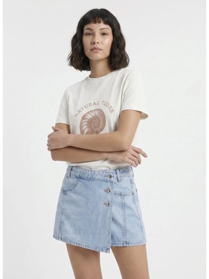 Limon Ekru Kadın Relaxed Baskılı T-Shirt L6SL-TST9066