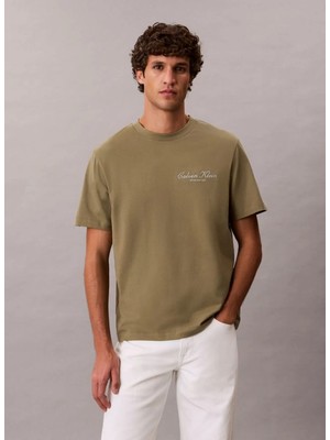 Calvin Klein Jeans Haki Erkek Standart Baskılı T-Shirt LV04RF822GLDI Haki T-Shirt