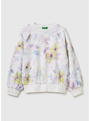 United Colors Of Benetton Ekru Kız Çocuk Baskılı Sweatshirt 349WC10T2