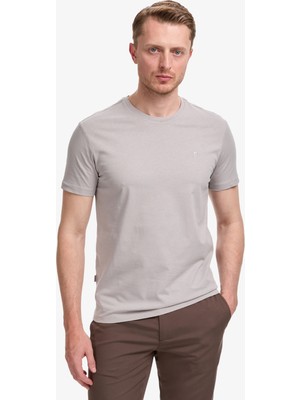 Pierre Cardin Erkek Gri Slim Fit  %100 Pamuk Bisiklet Yaka Basic Tişört 50325307-VR024