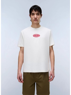 Napapijri S-Flınt SS-NP0A4FZZFX31 Krem Yuvarlak Regular Fit Baskılı Erkek T-Shirt