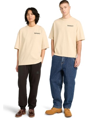 Timberland TB0A5MQR2601-OUTDOOR Graphic Tee Bej Yuvarlak Yaka Baskılı Erkek T-Shirt