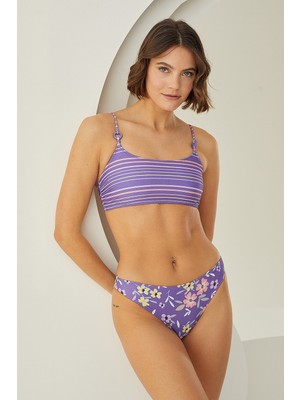 Loya Renkli Çizgi Desenli Tek Üst Bikini