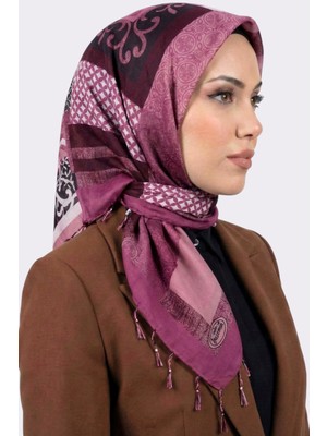 Hadiora Kadın Bordo Pembe Soyut Desenli Inci Boncuklu Yazma