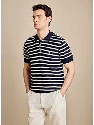 Brooks Brothers Kırık Beyaz - Lacivert Erkek Çizgili Kazak BBSS26MKL004