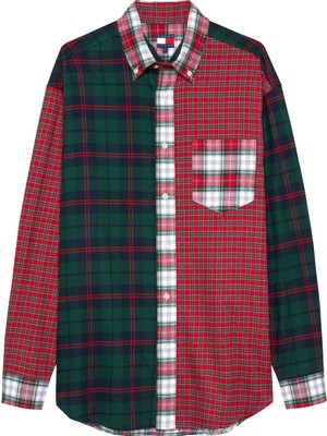 Tommy Jeans Kırmızı Kadın Standart Kareli Gömlek Tg Tartan Patchwork Btd Shırt