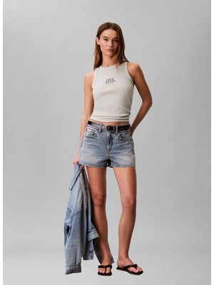 Calvin Klein Jeans Beyaz Kadın Atlet Sl 2x2 Baby Rıb Logo Crew Tank