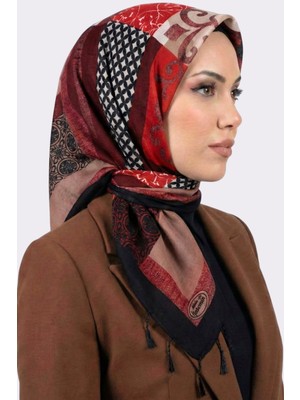 Hadiora Kadın Bordo Kırmızı Soyut Desenli Inci Boncuklu Yazma