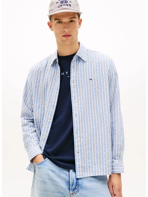 Tommy Jeans Mavi Erkek Regular Fit Çizgili Gömlek DM0DM22785C38 Mavi Gömlek