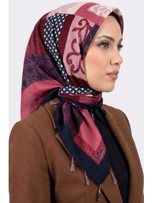 Hadiora Kadın Lacivert Pembe Soyut Desenli Inci Boncuklu Yazma