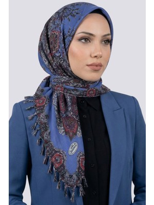 Hadiora Kadın Mavi Şal Desenli Çekme Boncuklu Yazma