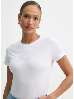 Boss Beyaz Kadın Oversize Logo Baskılı T-Shirt 50538826