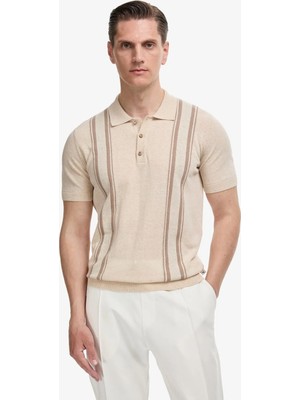 Cacharel Bej Erkek Slim Fit Çizgili T-Shirt Bruno