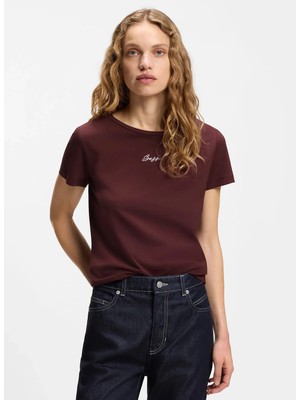 Boss Bordo Kadın Bisiklet Yaka Oversize T-Shirt 50554696
