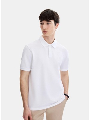 Back And Bond Beyaz Regular Fit Örme Polo Yaka Tişört