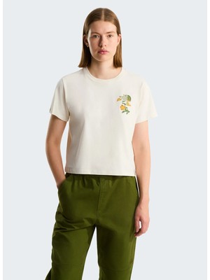 The North Face NF0A8G9QQLI1-W Flora Embro Regular Beyaz Yuvarlak Regular Fit Baskılı Kadın T-Shirt