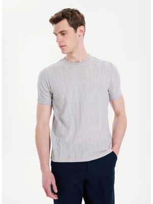 gmg firenze Gmg Fırenze Gri Melanj Erkek Slim Fit Triko T-Shirt GU26MSS03007