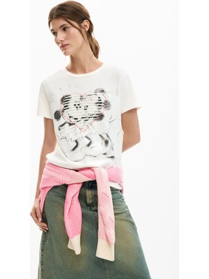 Desigual Beyaz Kadın Hayvan Desenli T-Shirt 26SWTK42