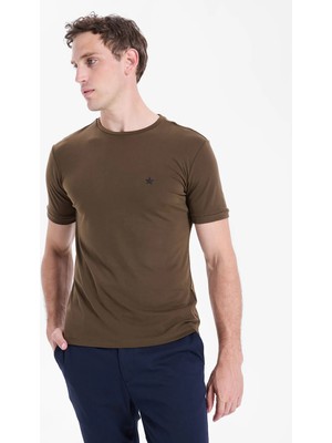 gmg firenze Gmg Fırenze Haki Erkek Slim Fit Yıldız Baskılı T-Shirt GU26MSS03012