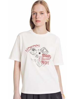 Ted Baker Kırık Beyaz Kadın Baskılı T-Shirt TBWRTS1054-5