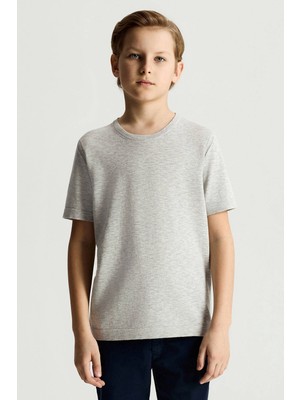 Hemington Saf Pamuk Bisiklet Yaka Gri Çocuk Triko T-Shirt