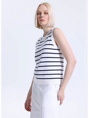 Lauren Ralph Lauren Beyaz - Siyah Kadın Yuvarlak Yaka Standart Fit Kazak 200P03501