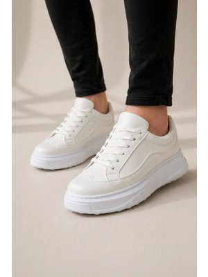 Joy Ayakkabı JY507 Dara Bağcıklı Cilt Erkek Günlük Sneaker Ayakkabı Cbt Beyaz