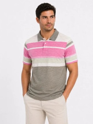 Hobilinka Erkek Flamlı Penye Çizgili Polo Yaka Tişört Kısa Kol Yazlık T-Shirt - Gri