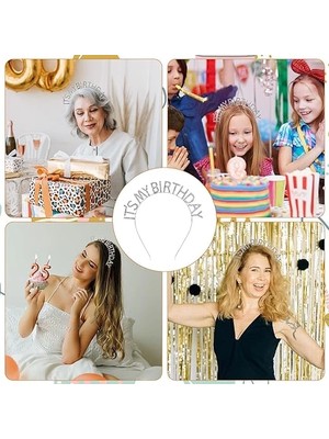 Mey Ithalat® Kristal Taşlı Gümüş Renk It&amp;#39;s My Birthday Yazılı Doğum Günü Parti Tacı 14X16 C