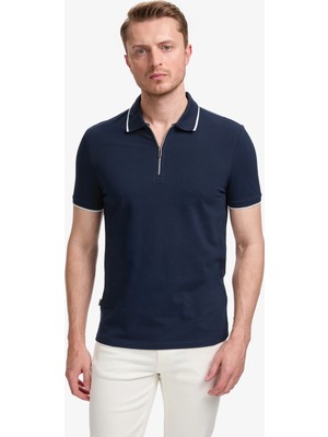 Pierre Cardin Erkek Siyah Slim Fit %100 Pamuk Fermuarlı Polo Yaka Basic Tişört 50327873-VR033