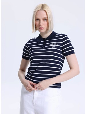 Lauren Ralph Lauren Lacivert - Beyaz Kadın Standart Fit Çizgili Kazak 200P03506