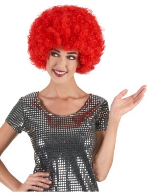 Mey Ithalat® Kırmızı Renk Kıvırcık Afro Bonus Peruk
