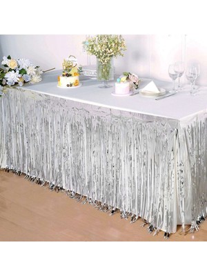 Mey Ithalat® Gümüş Metalize Masa Eteği 275X75 cm – Kendinden Yapışkanlı