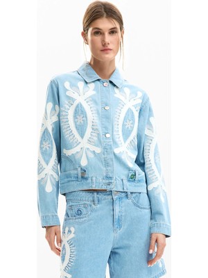 Desigual Mavi Kadın Nakışlı Denim Ceket 26SWED04